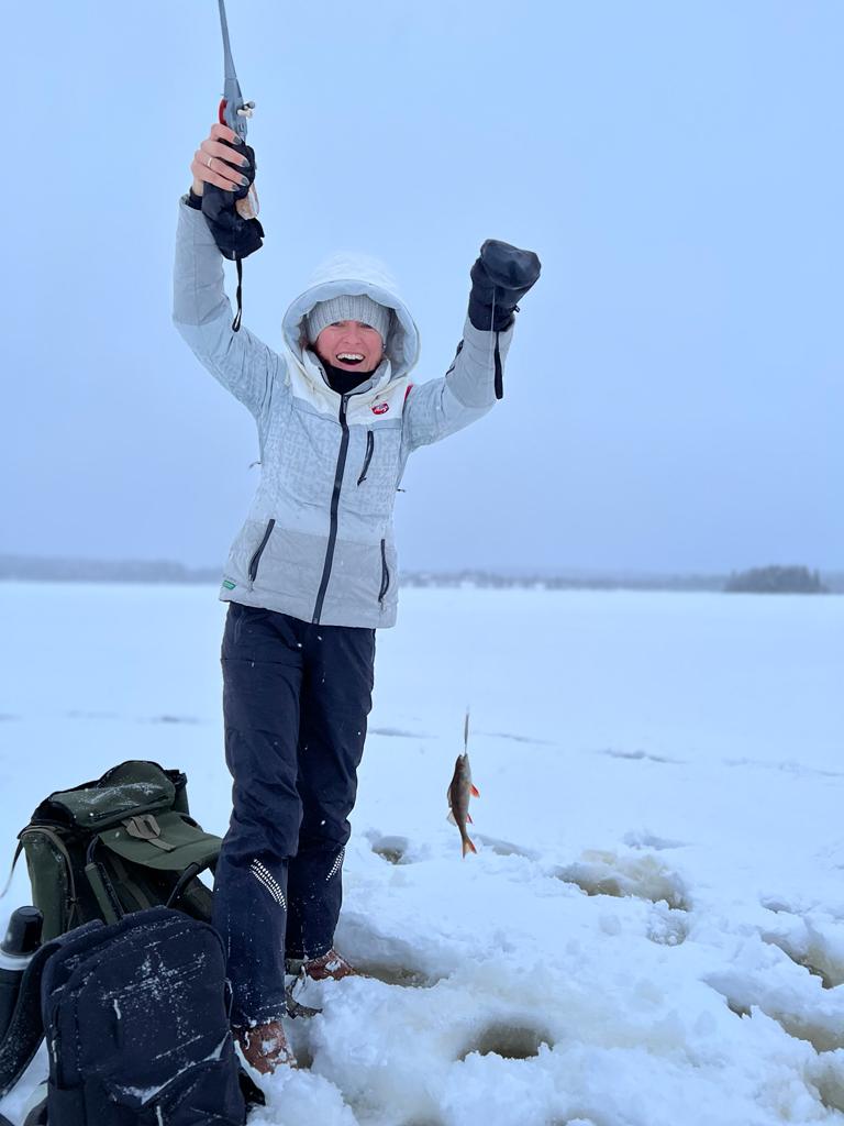 Ice fishing in the arctic.